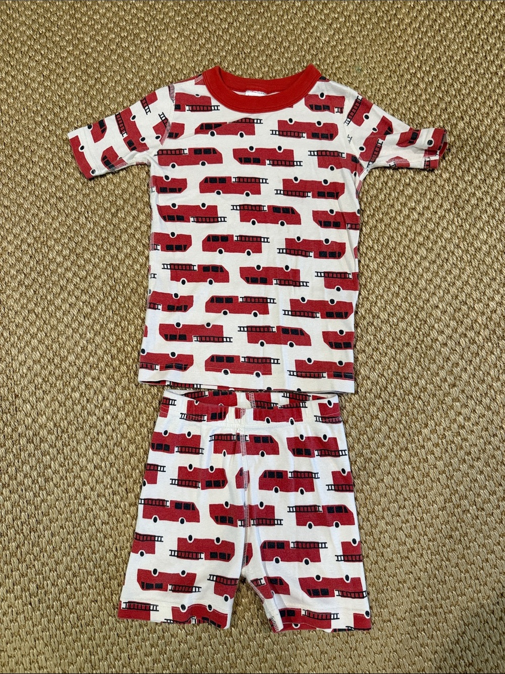 Hanna Andersson Red Fire Truck Short Sleeve & Shorts Pajama Set